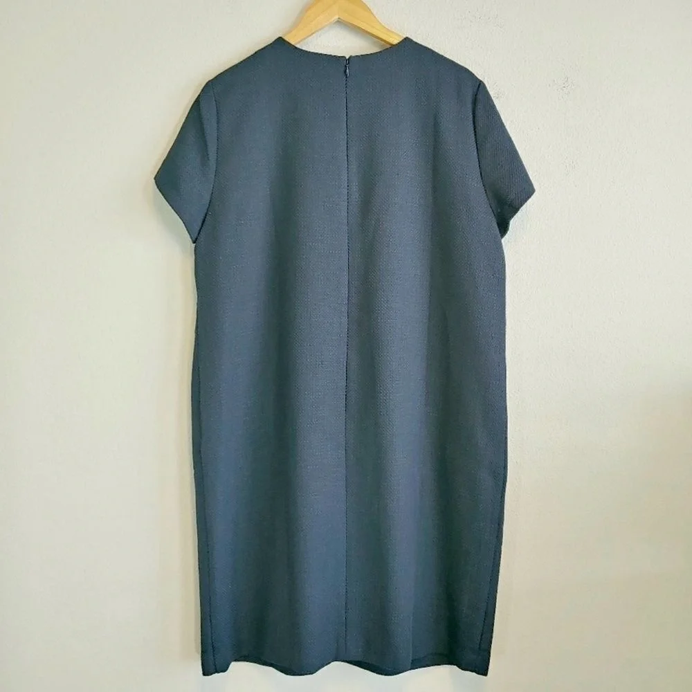 Ann Taylor NWT Short Sleeve Navy Blue Textured Pocket Shift Dress Sz 16 - Picture 4 of 11